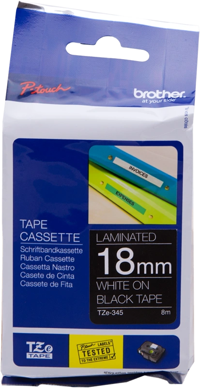 Brother TZe-345 Ruban Blanc sur noir