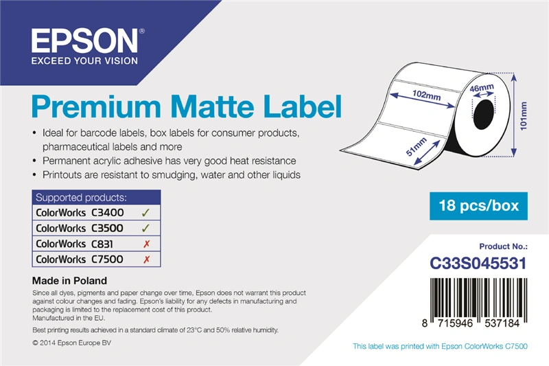 Epson Premium Matte Label - 102 x 51mm
