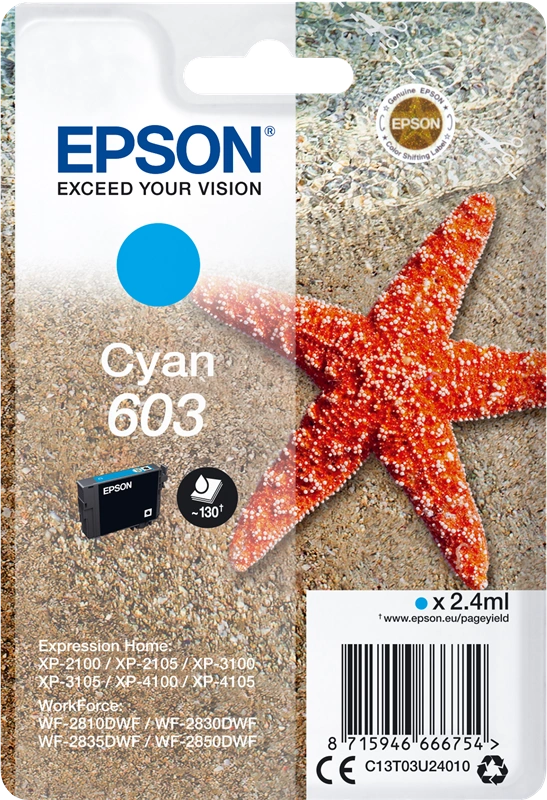 Epson 603 Cyan Cartouche d'encre (C13T03U24010)