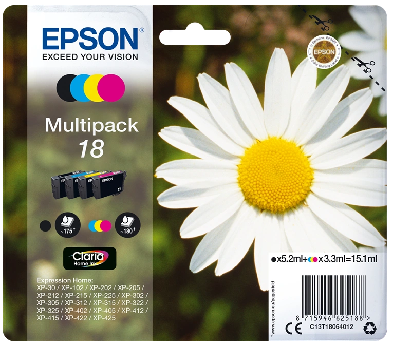 Epson 18 Multipack Noir(e) / Cyan / Magenta / Jaune (C13T18064012)