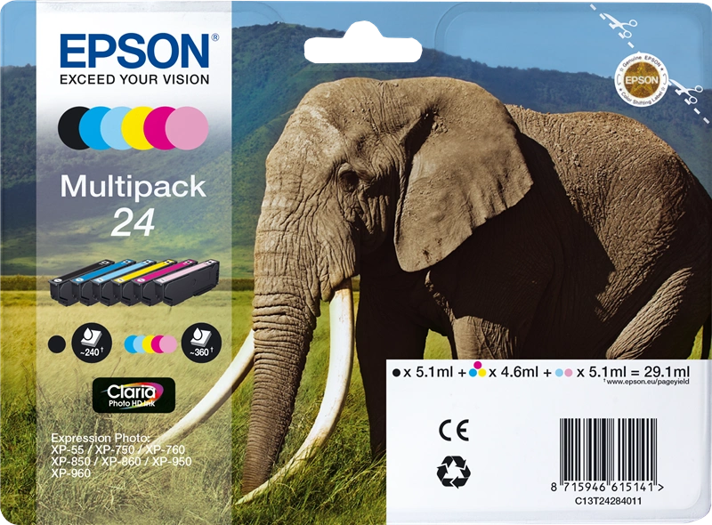 Epson 24 Multipack Noir(e) / Cyan / Magenta / Jaune / Cyan (brillant) / Magenta (brillant) (C13T24284011)