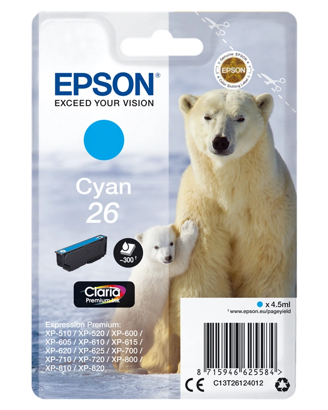 Epson 26 Cyan Cartouche d'encre (C13T26124012)