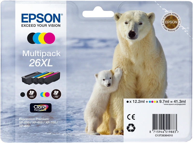 Epson 26 XL Multipack Noir(e) / Cyan / Magenta / Jaune (C13T26364010)