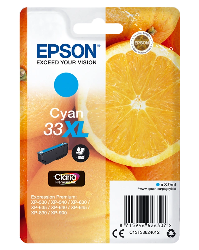 Epson 33 XL Cyan Cartouche d'encre (C13T33624012)