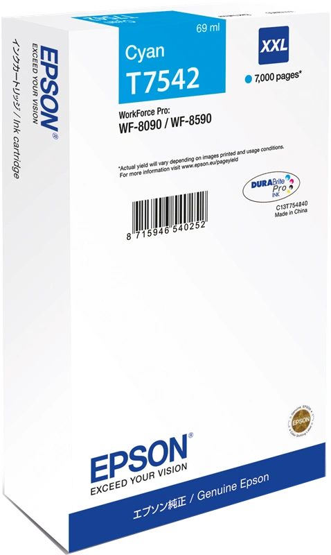 Epson T7542 XXL Cyan Cartouche d'encre (C13T75424N)