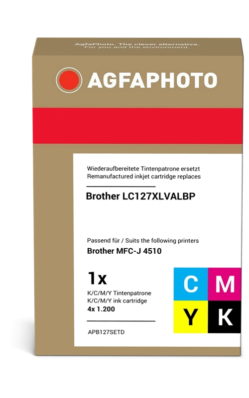 Compatible avec Brother LC-127XL+LC-125XL Agfa Photo LC127XLBK,C,M,Y Multipack Noir(e) / Cyan / Magenta / Jaune