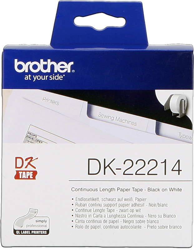 Brother DK-22214 Étiquettes continues 12mm x 30,48m Noir sur blanc