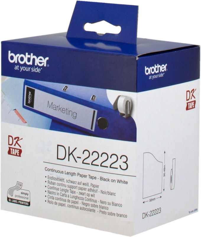 Brother DK-22223 Etiquettes en continu 50mm x 30,48m Noir sur blanc