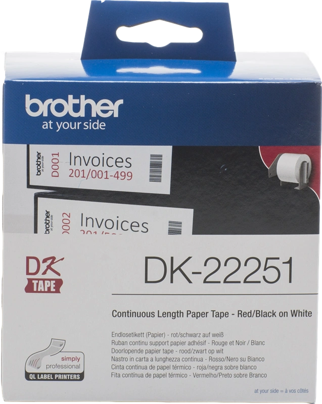 Brother DK-22251 Etiquettes en continu 62mm x 15,24m Noir(e) / Rouge / Blanc