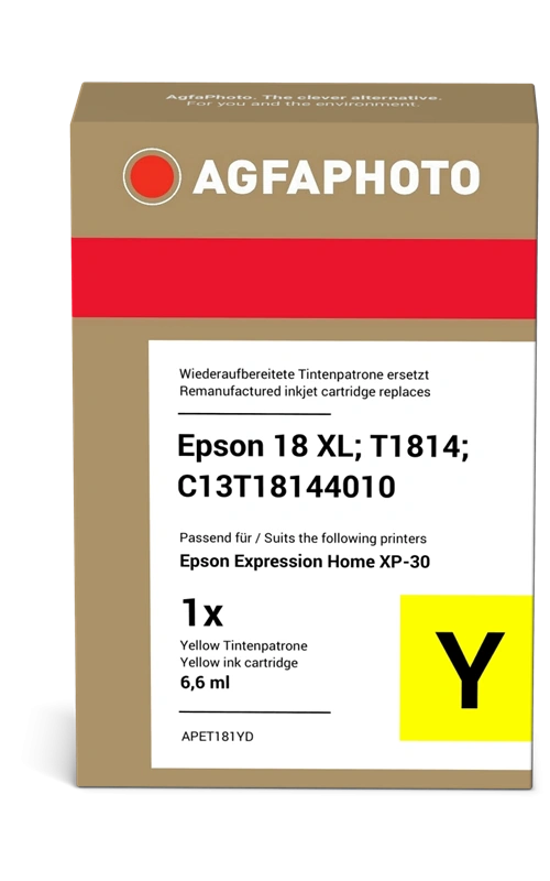 Compatible avec Epson 18 XL Jaune Agfa Photo APET181YD Jaune Cartouche d'encre