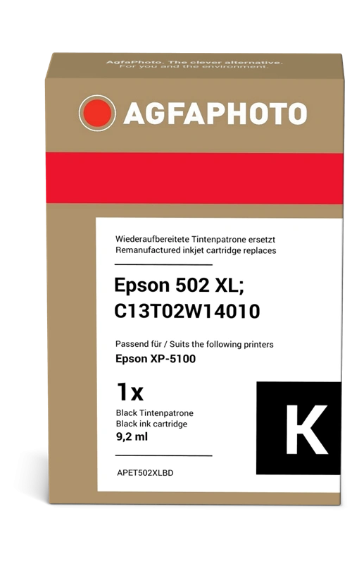 Compatible avec Epson 502XL Noir(e) Agfa Photo APET502XLBD Noir(e) Cartouche d'encre