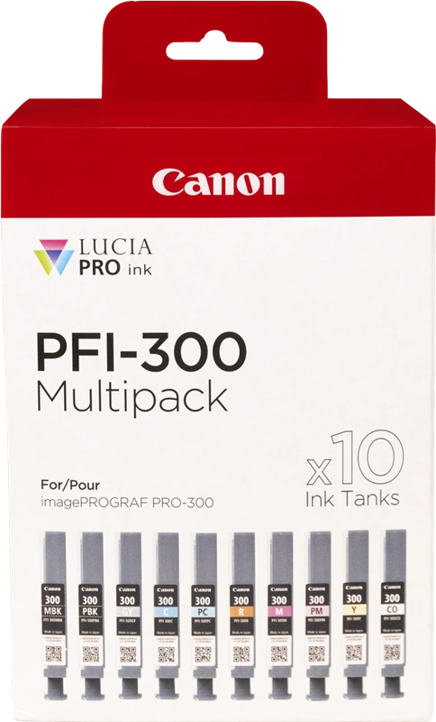 Canon PFI-300 10 Tintentanks Multipack Noir (Matt) / Noir (photo) / Cyan / Magenta / Jaune / Cyan / Magenta / Rouge / Gris / Transparent (4192C008)