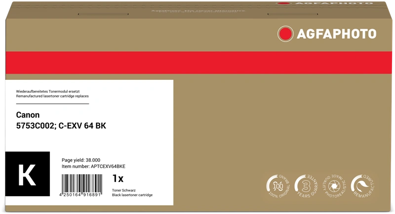 Compatible avec Canon C-EXV64bk Agfa Photo APTCEXV64BKE Noir(e) Toner