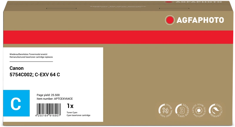 Compatible avec Canon C-EXV64c Agfa Photo APTCEXV64CE Cyan Toner
