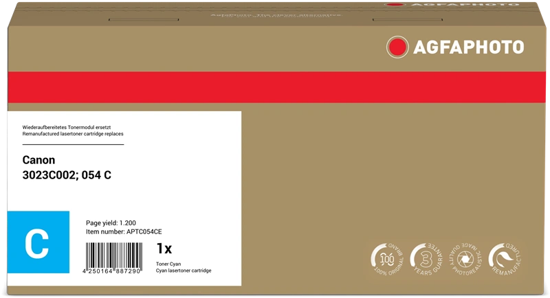 Compatible avec Canon 054 c Agfa Photo APTC054CE Cyan Toner