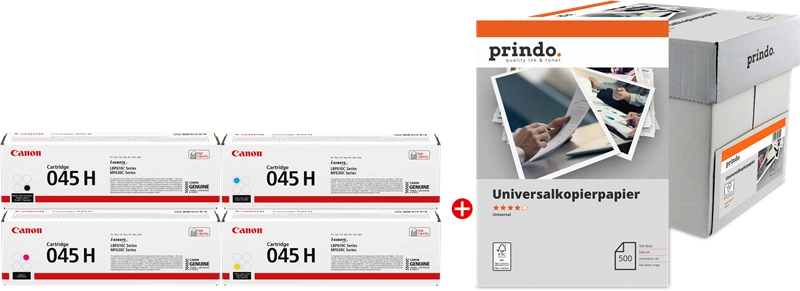 Canon 045H MVCP Noir(e) / Cyan / Magenta / Jaune Value Pack (+ Prindo Universal Papier 2500 Blatt)