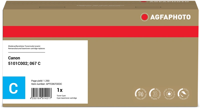 Compatible avec Canon 067 c Agfa Photo APTC067CEOC Cyan Toner