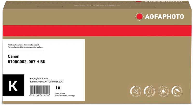 Compatible avec Canon 067 hbk Agfa Photo APTC067HBKEOC Noir(e) Toner
