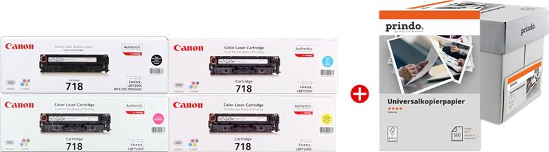 Canon 718 MCVP 01 Noir(e) / Cyan / Magenta / Jaune Value Pack (+ Prindo Universal Papier 2500 Blatt)
