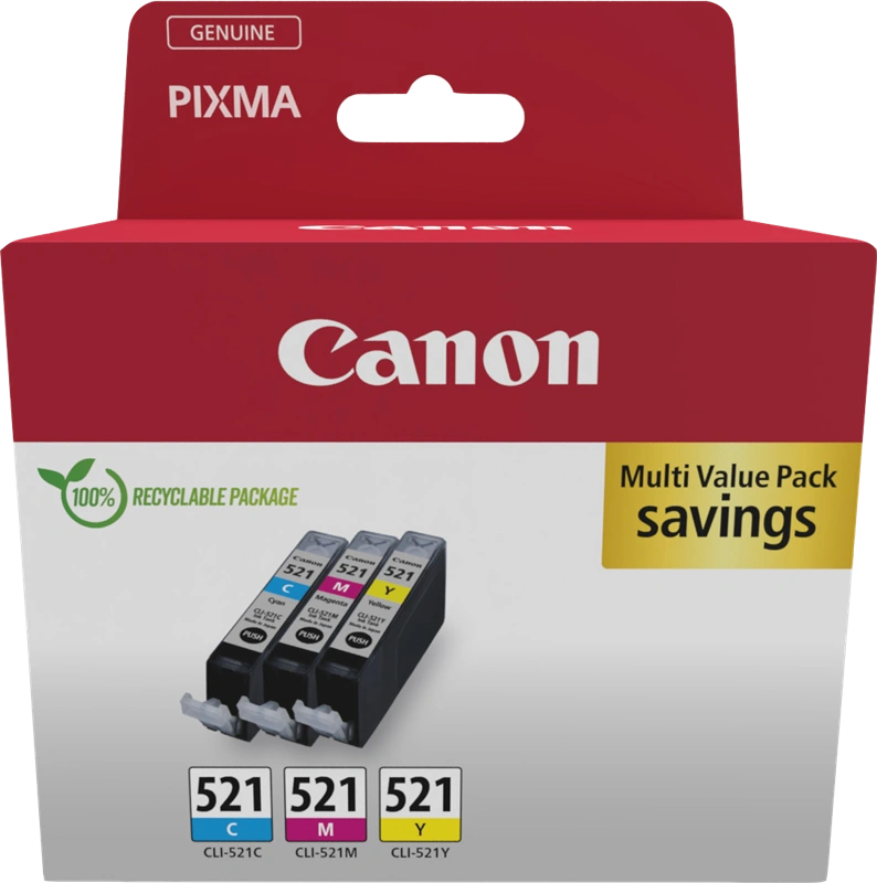 Canon CLI-521 Multipack Cyan / Magenta / Jaune (2934B015)