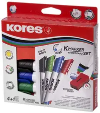 Kores Kit de marqueurs pour tableau blanc, 4 marqueurs +