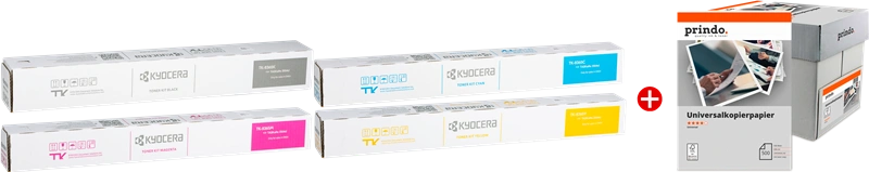 Kyocera TK-8365 MCVP Noir(e) / Cyan / Magenta / Jaune / Blanc Value Pack (+ Prindo Universal Papier 2500 Blatt)