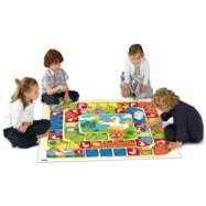 Tapis au sol 1x1m Jeux de l'Oie avec 4 palets doré et 1 grand dé