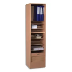 SIMMOB Classeur à rideaux Hêtre en PPSM 1 colonne + 7 tablettes + 1 étage DS - Dim L41 x H140 x P44 cm