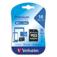 VERBATIM Carte MicroSDHC 16Go+adaptateur Class 10/U1 44082 Cartes micro SDHC + adaptateur Premium Class 10