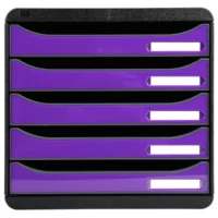EXACOMPTA Module de classement 5 tiroirs. Coloris Noir/Violet glossy. Dim : L27,8 x H26,7 x P34,7 cm.