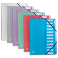 OXFORD Trieur HAWAI 12 positions en polypropylène 4/10e. Fermeture par élastique. Coloris Assortis.