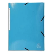 EXACOMPTA Chemise 3 rabats à élastiques IDERAMA en carte pelliculée 5/10, 425g. Coloris Bleu clair