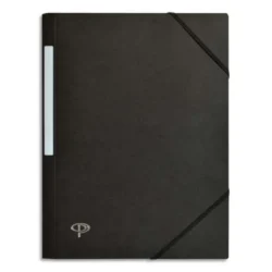 PERGAMY Chemise 3 rabats monobloc à élastique en carte lustrée 5/10e, 390g. Coloris Noir.