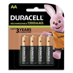 DURACELL Piles Rechargeables AA 1300 Mah, lot de 4 piles