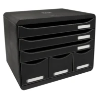 EXACOMPTA Module Store-Box Noir 6 tiroirs en PS, 3 formats A4+ et 3 rangements L35,5 x H27,1 x P27 cm
