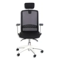 Fauteuil Scott dossier maille et assise tissu Noir Blanc, contact synchrone, accoudoirs réglables fournis