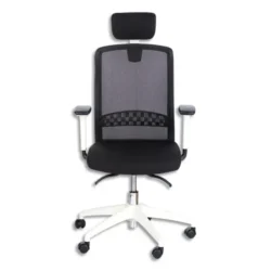 Fauteuil Scott dossier maille et assise tissu Noir Blanc, contact synchrone, accoudoirs réglables fournis