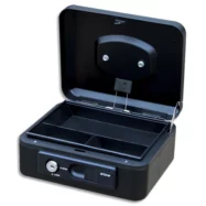 PAVO Caisse à monnaie 20cm/3compartim, ouverture auto bouton poussoir+serrure cylindrique Noire 8007516