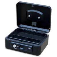 PAVO Caisse à monnaie 20cm/3compartim, ouverture auto bouton poussoir+serrure cylindrique Noire 8007516