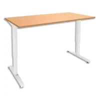 SIMMOB Bureau assis debout NIVO Hêtre piètement Blanc, électrique, réglable - Dim L140 x H69/120 x P80 cm