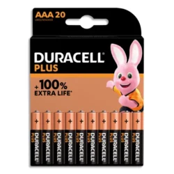 DURACELL Piles alcalines AAA Plus 100%, 1.5V LR03 MN2400, lot de 20 piles