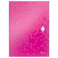 LEITZ Chemise WOW 3 rabats à élastiques, en carte pelliculée, coloris rose