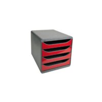 EXACOMPTA Module de classement 100% DECO 4 tiroirs Noir/Rouge carmin - Dim. : L 27,8 x H 26,7 x P 34,7 cm