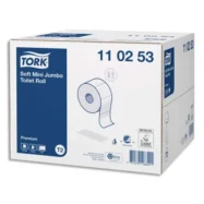 TORK Colis de 12 Bobines Papier toilette Mini Jumbo Premium doux 2 plis L170 m x D18 cm Blanc logo Bleu