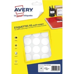 AVERY Sachet de 640 pastilles Ø24 mm. Imprimables. Coloris Blanc.