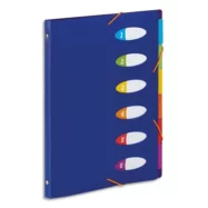 VIQUEL Trieur HAPPY FLUO PP 5/10e 6 touches, dos riveté et bloc perforé. Format A4. Coloris Bleu