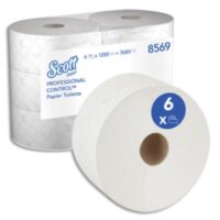 SCOTT Paquet de 6 Bobines de Papier toilette Control Jumbo à dévidage central Blanc, 2 plis, 320 m