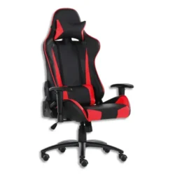 Fauteuil Sporting en polyuréthane Noir Rouge, à mécanisme basculant, accoudoirs réglables fournis