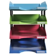 EXACOMPTA Set de 4 corbeilles à courrier, 12 éléments superposition fournis, coloris assortis
