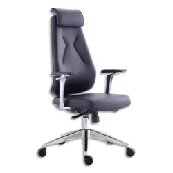 Fauteuil Villandry en polyuréthane Noir, haut dossier avec têtière, mécanisme synchrone, accoudoirs fixes